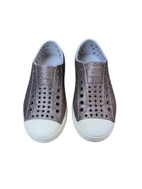 NATIVE Metallic Pewter Bling Shoes Girls 11 Glitter Slip On Water Shoe Natives